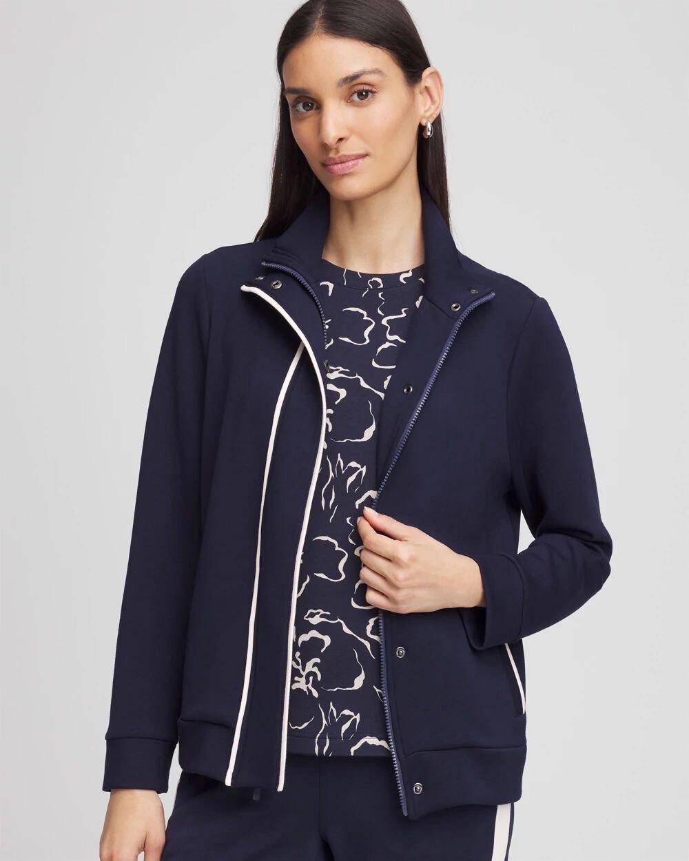 Chicos Zenergy Scuba Contrast Jacket Navy Blue Stretch Athleisure Women 3 XL New